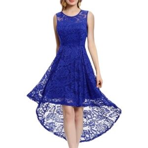 Women's Elegant Floral Lace Sleeveless Hi-Lo Cocktail Dress